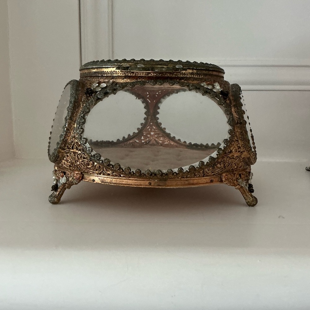 Vintage Gold and Glass Jewelry Box
